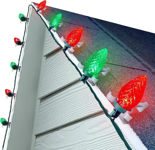Vista 10 de Luces de Cadena LED de Navidad C9, 68 Pies 100 LED Luces de Techo Strawberry con 100 Clips Todo en Uno, Grado Comercial Impermeable Extensible