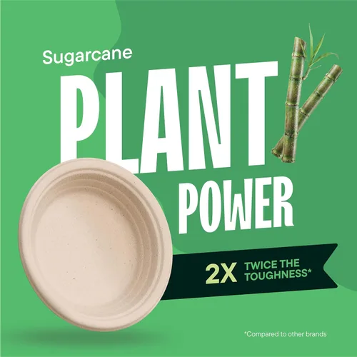 Vista 5 de Platos de Papel Hondos, Platos de Cena Desechables Resistentes [Paquete de 125] Platos de 9 Pulgadas - 100% Compostables Ecológicos, Bagazo de Caña