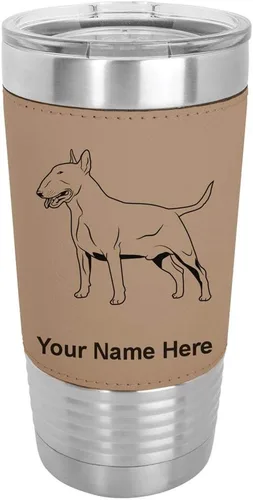 Vista 17 de LaserGram Vaso aislado al vacío de 20 onzas, perro Bull Terrier, grabado personalizado incluido (piel sintética, estilo béisbol)