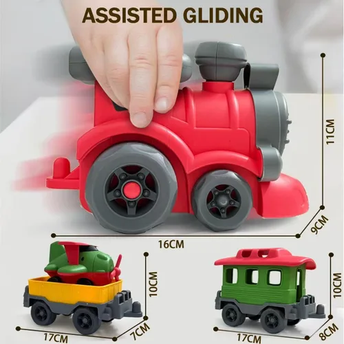 Vista 2 de Juego de Tren de Juguete de Navidad para Niños Pequeños de 3-5 Años, Juguetes de Tren Pequeños Locomotora con Vagón de Avión Conjunto de Tren Bajo