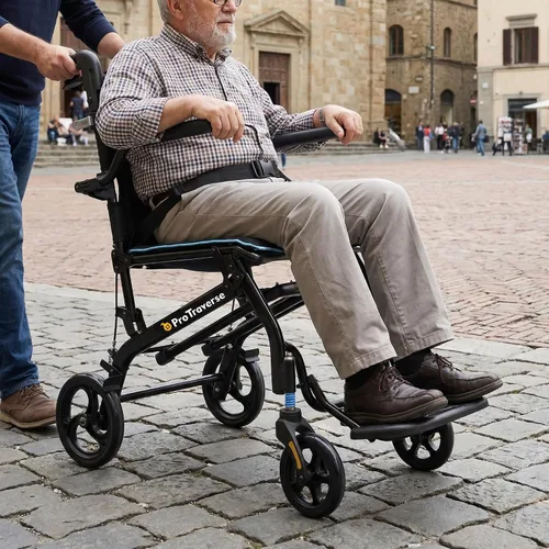 Vista 9 de Sillas de ruedas para adultos, ultraligeras (solo 19.4 libras), silla de transporte plegable y portátil con mango telescópico, sillas de ruedas