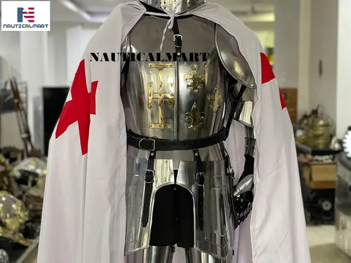 Vista 3 de Traje completo de armadura medieval con túnica LARP para Halloween