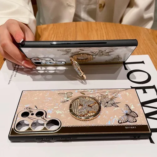 Vista 2 de Changjia Funda con función atril para Samsung Galaxy A15 5G, bonita funda con purpurina 3D con diamantes de imitación de mariposa con diamantes