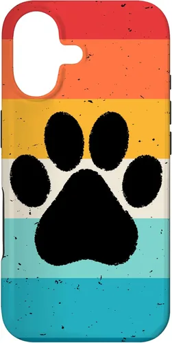 Vista 32 de iPhone 16 Gato Perro Paw Print en estilo retro Vintage Case