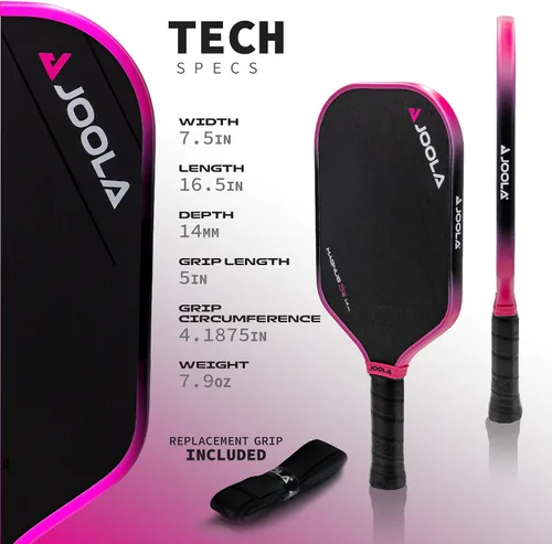 Vista 2 de JOOLA Tyson McGuffin 3S 14mm Pala de Pickleball - Forma Alargada con Mango Más Corto. Tecnología de Superficie de Carbono Cargado para Potencia