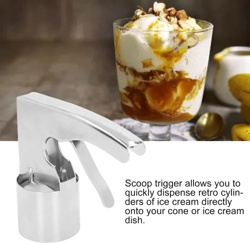Vista 6 de Cuchara de helado de acero inoxidable con gatillo, cuchara, cuchara de helado con gatillo, cuchara para excavadora de helado para bodas, cumpleaños