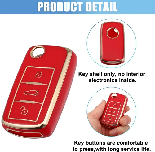 Vista 4 de X AUTOHAUX Funda de silicona para llavero inteligente Volkswagen Tiguan 2010-2017, protector sin llave, color rojo