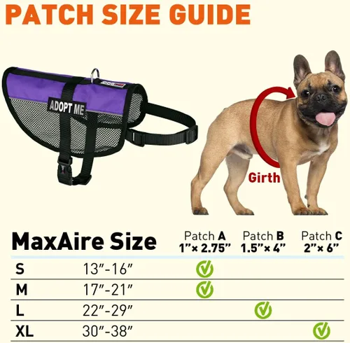 Vista 36 de Dogline MaxAire - Chaleco de malla para perros de 13 a 16 pulgadas y 2 parches extraíbles Adopt Me, talla S, color negro