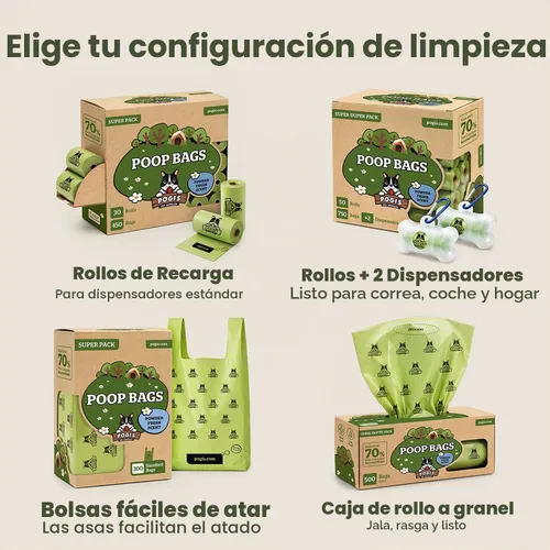Vista 8 de Pogi's Bolsas para excremento con asas de ajuste fácil: Bolsas para residuos de perro a prueba de fugas Aromatizado.