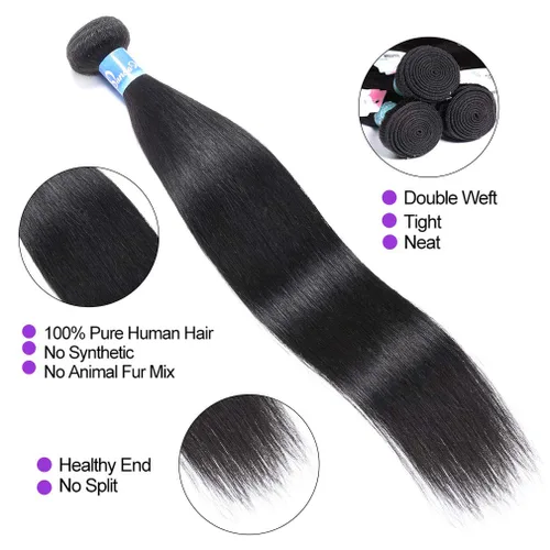 Vista 2 de Mechones de cabello 10A Remy peruano, cabello lacio, sedoso, 100 % sin procesar