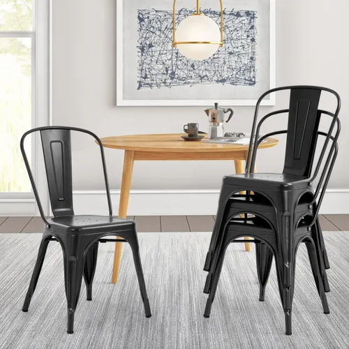 Vista 2 de Juego de 4 sillas de comedor de metal para interiores y exteriores, sillas apilables para patio, cocina, sillas de metal, sillas de restaurante