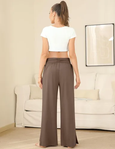 Vista 4 de DACESLON Pantalones de yoga para mujer, casuales, holgados, de pierna ancha, cómodos, de cintura alta, con bolsillos