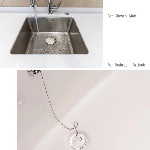 Vista 5 de Paquete de 2 tapones de bañera, tapones de goma para bañera con tapón de drenaje con cadena de cuentas de acero inoxidable de 15", tapón de baño