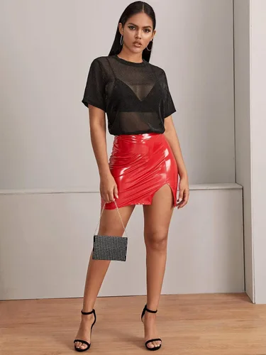 Vista 5 de MakeMeChic Blusa de verano de manga corta para mujer con malla transparente y sexy