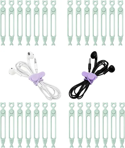 Vista 11 de 28 piezas de bridas de cable de silicona reutilizables, correas de organizador de cable púrpura para cable de carga, cables de computadora