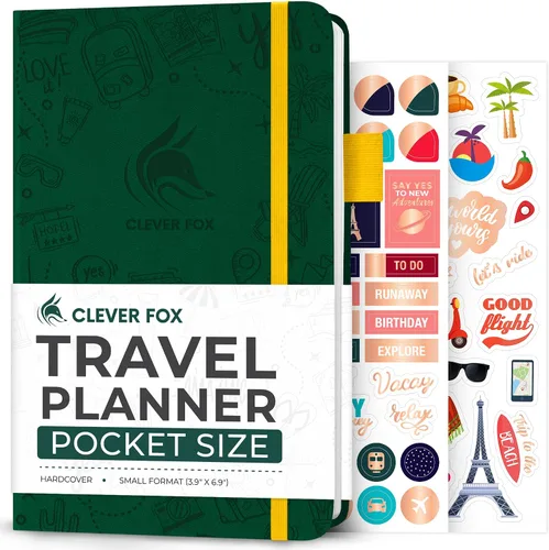 Vista 8 de Clever Fox Bolsillo para diario de viaje, organizador de itinerarios de vacaciones y viajes por carretera, diario de memoria de viaje, cuaderno