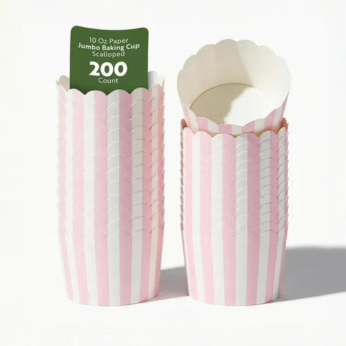 Vista 40 de Restaurantware Paquete de 200 moldes de papel para cupcakes de 3.38 onzas, resistentes a la grasa, festoneados para horno, elegantes tazas