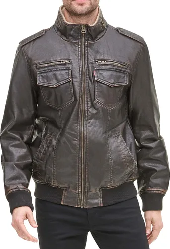 Vista 3 de Levis Mens Faux Leather Sherpa Aviator Bomber Jacket