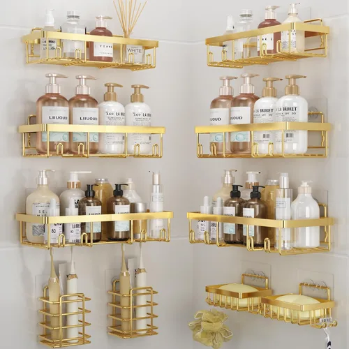 Vista 20 de Liuoud Shower Caddy 5 Pack XL-Size Adhesive Stainless Steel Organizer XL Capacity, With Strong Adhesive, Rustproof, No Drilling Wall Mount Shelvs
