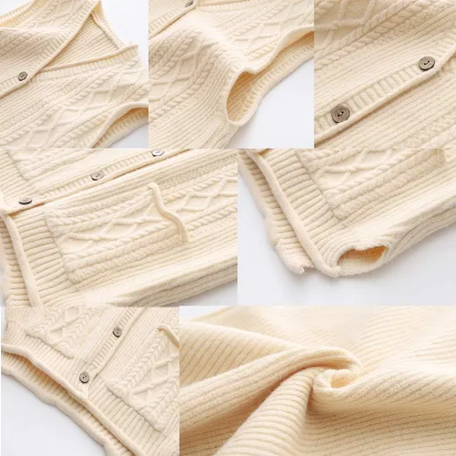 Vista 4 de Minibee Chaleco de suéter para mujer, casual, sin mangas, con cuello en V, con botones, de algodón, con bolsillos