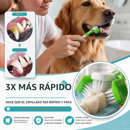 Vista 2 de Cepillo de dientes para perro, cepillos de dientes de 360 grados, cepillos de dientes de triple cabeza, cepillo de dientes de doble cabeza, cepillos