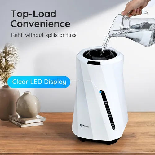 Vista 4 de Airdog MOI Humidificador evaporativo para bebé: humidificador sin niebla, humidificador sin moho, silencioso, pantalla LED de nivel de agua