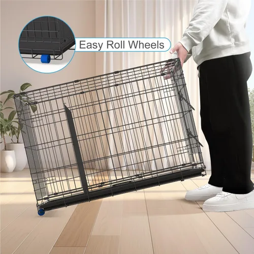 Vista 4 de PetsTuff Great CRATES - Jaula grande para perros de 36 pulgadas, perrera resistente con panel divisor para mascotas de 40 a 60 libras, bandeja