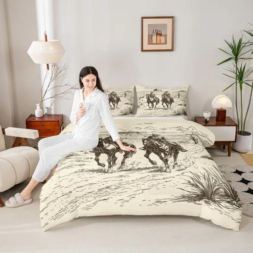 Vista 4 de Feelyou, juego de ropa de cama estilo vaquero tamaño individual para niños, juego de edredón occidental para niños y niñas, desierto del lejano