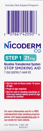 Vista 10 de NicoDerm CQ Paso 1 Parches de nicotina para dejar de fumar, 21 mg, ayuda para dejar de fumar, 7 unidades (kit de 1 semana) Reduces Nicotine