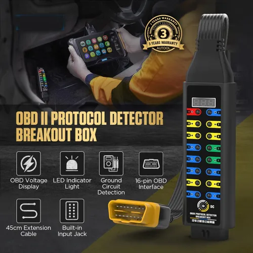 Vista 4 de Caja de ruptura OBD2, con pantalla de voltaje, indicador LED y detector de protocolo OBDII automotriz para detección