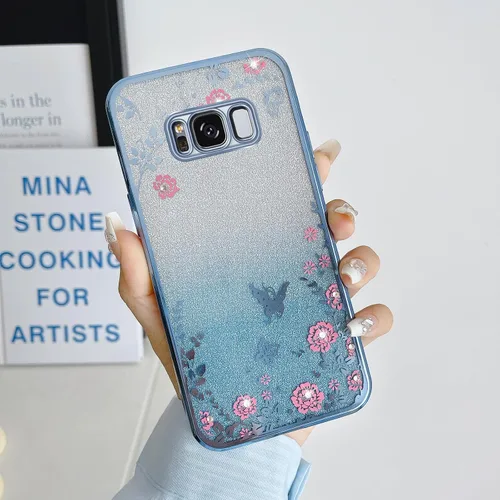 Vista 4 de Funda para Samsung Galaxy S8, Samsung S8 para mujer, cambio gradual con purpurina, cristal suave, TPU mariposa, floral, corazón, transparente, funda