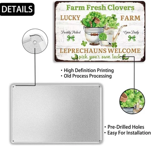 Vista 2 de Letrero de metal de hojalata – Placa de decoración de fiesta irlandesa del día de San Patricio para el hogar, cocina, jardín, porche, casa de campo