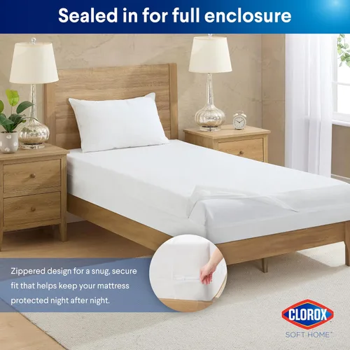 Vista 7 de Clorox Protector de colchón ajustable impermeable, vinilo impermeable, protección duradera contra derrames y manchas, cierre con cremallera