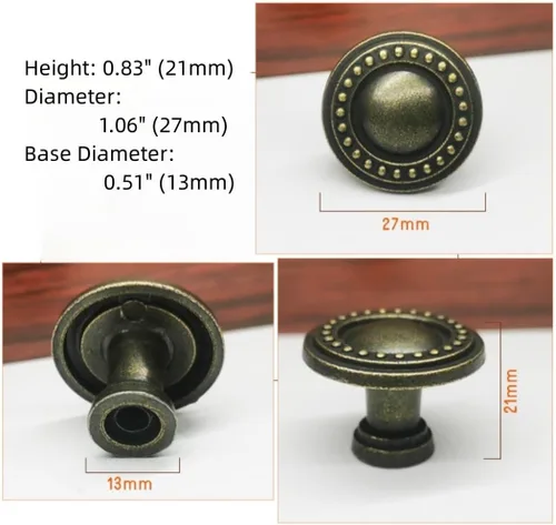 Vista 5 de Pomo rústico de bronce antiguo de 1.1 pulgadas (1.063 in) de diámetro, pomo americano, perilla de armario para puerta de cocina (1)