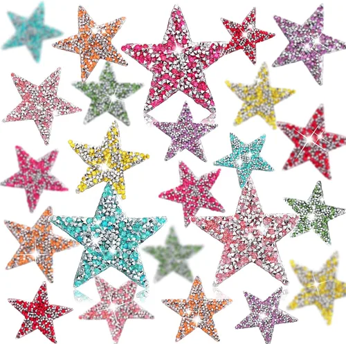 Vista 12 de Syhood 24 parches de estrellas para hierro, 1.57/2.36/3.15 pulgadas, color Plateado