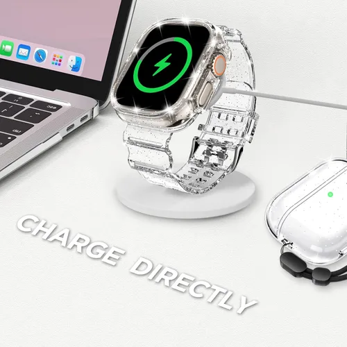 Vista 12 de DABAOZA - Correa transparente compatible con Apple Watch con estuche protector, correa deportiva de TPU con brillo para mujeres y hombres