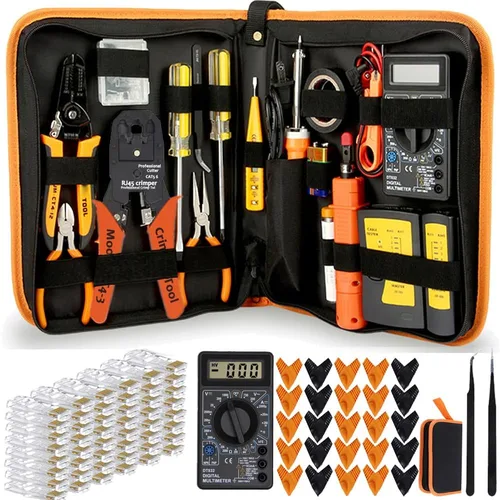 Vista 7 de LEATBUY RJ45 Crimp Network Tool Cat5/Cat5e/Cat6 Crimping Tool Set for RJ11/RJ12 for Regular End-Pass-Through with 50PCS Connectors, Network Tool Set
