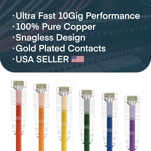 Vista 4 de UNC Group - Paquete de 10 cables de conexión Ethernet Cat6 28AWG de 1 pie, red, arranque transparente, Internet Cat 6, clasificación para centro