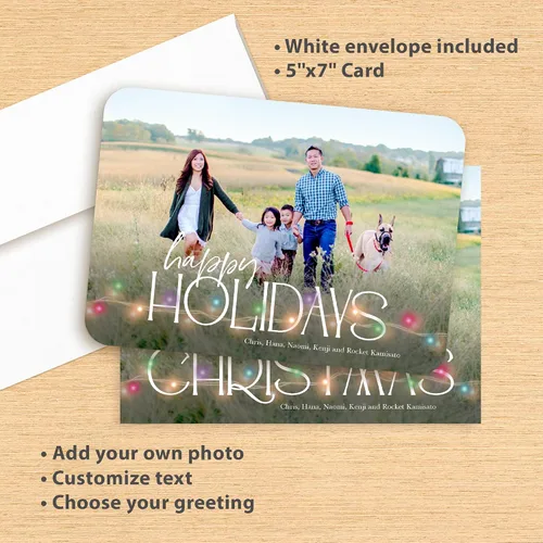 Vista 3 de Let's Make Memories - Tarjetas navideñas personalizadas con sobres, tarjetas navideñas de 5 x 7 pulgadas, sobres blancos, Colorful Lights