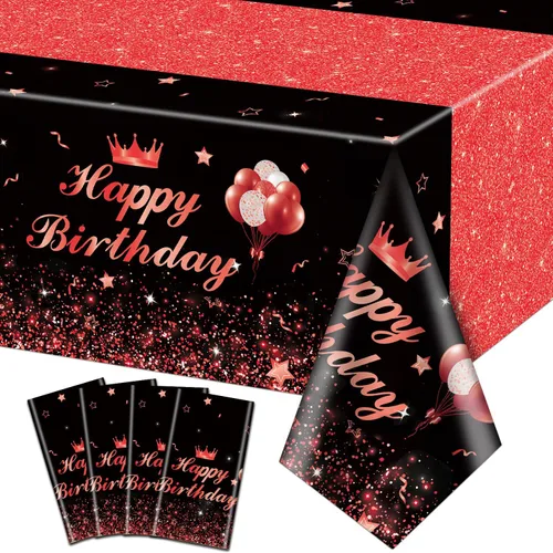 Vista 8 de 4 manteles de fiesta de feliz cumpleaños, color negro y azul, decoración de fiesta de color azul y negro, mantel rectangular de plástico para niños
