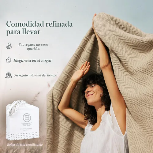 Vista 7 de Threadmill - Mantas de algodón de lujo para cama tamaño individual Manta 100% algodón para todas las estaciones para cama individual Manta