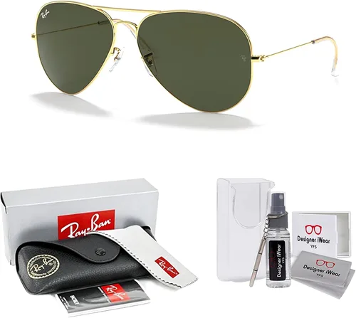 Vista 55 de Ray-Ban RB3025 - Lentes de sol de aviador de metal para hombre y mujer + paquete con kit de cuidado de gafas iWear de diseñador