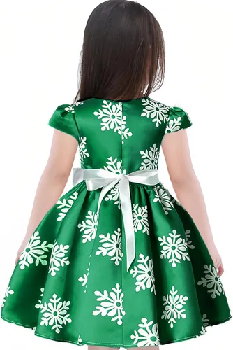 Vista 2 de 2T-10Years Girls Toddler Snowflake Christmas Halloween Dress Birthday Party Winter Events Dresses Costume Green