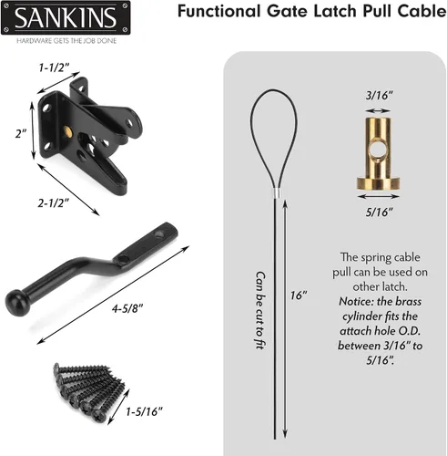 Vista 3 de Pestillo de puerta de bloqueo automático para valla de madera con tirador de cable de resorte, 1 unidad Automatic vinyl gate latch, post mount