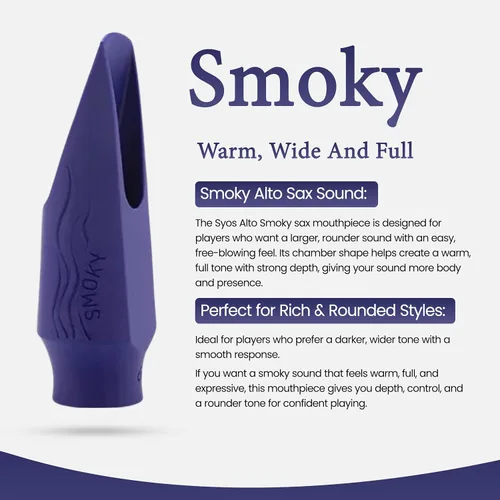 Vista 4 de Syos Boquilla para saxofón alto, Modelo Smoky, Mejora el sonido de tu saxofón alto con esta boquilla de saxofón alto fácil de tocar, oscura y cálida
