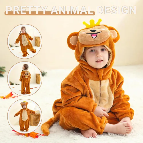 Vista 2 de Disfraz infantil de Halloween para cosplay, traje de animal con capucha para niños Mono