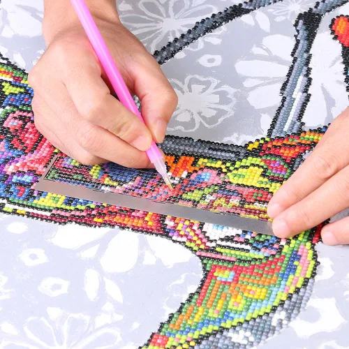 Vista 5 de 1 regla de pintura de diamante 5D, malla de acero inoxidable con 400 espacios y herramienta de sujeción