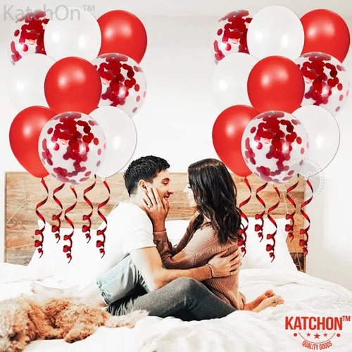 Vista 2 de KatchOn Globos para el día de San Valentín, rojo y blanco, 12 pulgadas