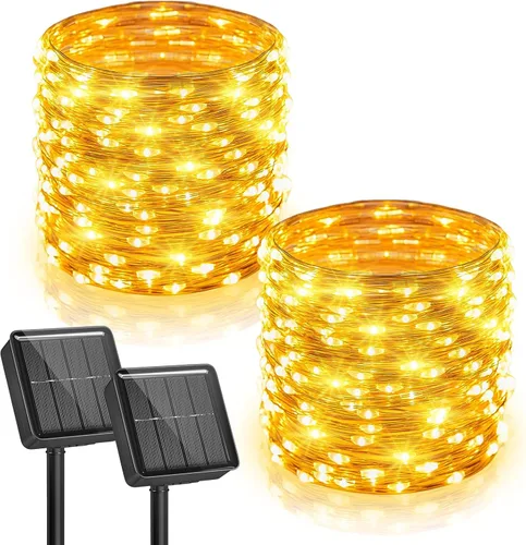 Vista 6 de Minetom - Guirnalda de luces solares, 2 unidades en total de 66 pies, 200 luces LED solares