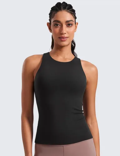 Vista 2 de CRZ YOGA Butterluxe - Camiseta sin mangas de entrenamiento para mujer, con espalda cruzada, acolchada, cuello alto, para yoga, atlética con brasier